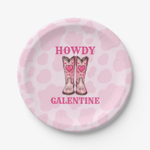 Howdy Galentine Pink Western Cowgirl Paper Plate