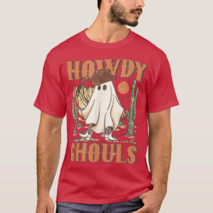 Howdy Ghouls Western Cowboy Ghost Retro Halloween T-Shirt