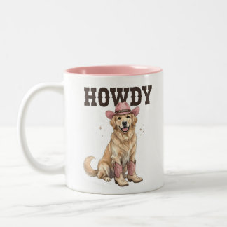 Howdy Golden Retriever Pink Cowboy Dog Gift Two-Tone Coffee Mug