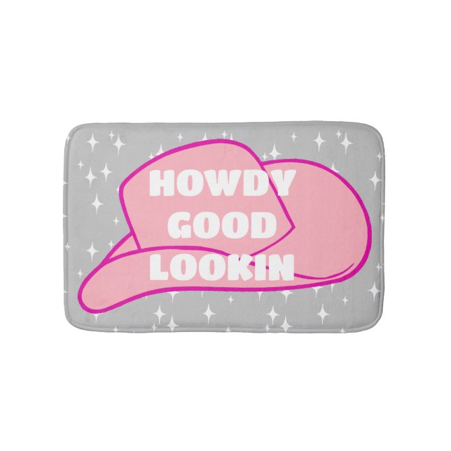 Howdy Good Lookin Rancher Cowboy Hat Grey Dorm Bath Mat (Front)