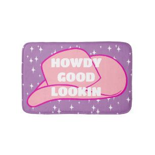 Howdy Good Lookin Rancher Cowboy Hat Lilac Dorm Bath Mat