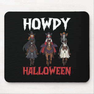 Howdy Halloween Cowgirls Riding Haunted Night Hors Mouse Mat