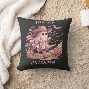 Howdy Halloween Retro Western Cowboy Ghost & Lasso Cushion