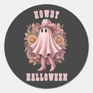 Howdy Halloween Western Cowboy Ghost&Autumn Sunfl Classic Round Sticker