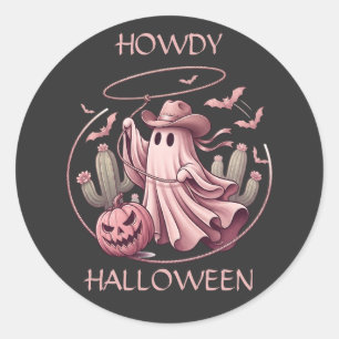 Howdy Halloween Western Cowboy Ghost & Lasso Classic Round Sticker