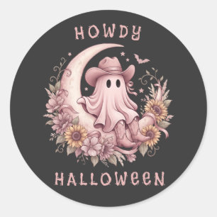 Howdy Halloween Western Ghost on Moon Classic Round Sticker
