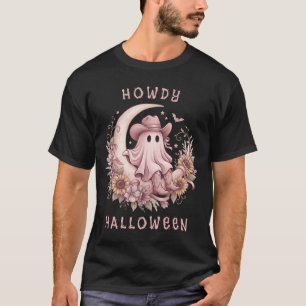Howdy Halloween Western Ghost on Moon T-Shirt