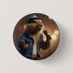 "Howdy Harmonics: The Denim-Clad Capybara Crooner" 3 Cm Round Badge