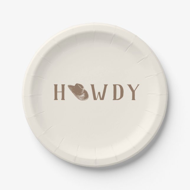 Howdy Hat My First Rodeo Birthday Neutral Party Paper Plate (Front)