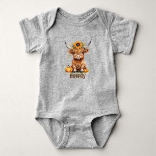 Howdy Highland Baby Cow Fall Pumpkin Bodysuit