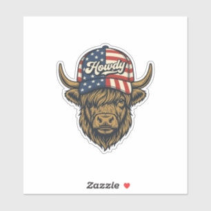 Howdy Highland Cow Patriotic Vintage Western Desig