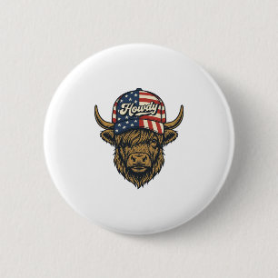 Howdy Highland Cow Patriotic Vintage Western Desig 6 Cm Round Badge