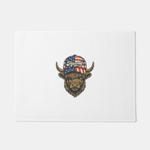 Howdy Highland Cow Patriotic Vintage Western Desig Doormat