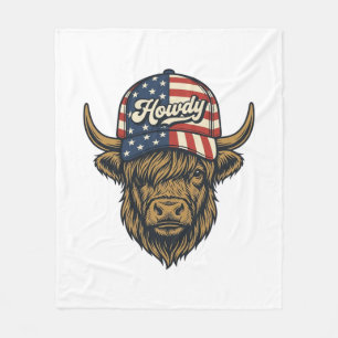 Howdy Highland Cow Patriotic Vintage Western Desig Fleece Blanket