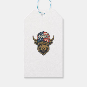Howdy Highland Cow Patriotic Vintage Western Desig Gift Tags
