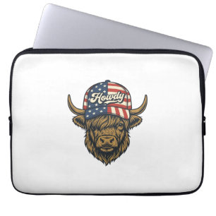 Howdy Highland Cow Patriotic Vintage Western Desig Laptop Sleeve