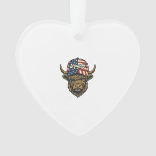 Howdy Highland Cow Patriotic Vintage Western Desig Ornament