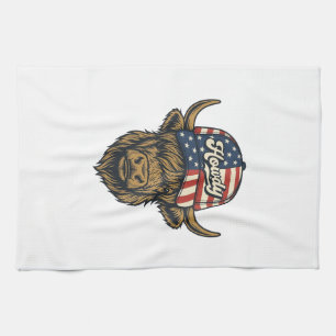 Howdy Highland Cow Patriotic Vintage Western Desig Tea Towel
