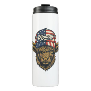 Howdy Highland Cow Patriotic Vintage Western Desig Thermal Tumbler
