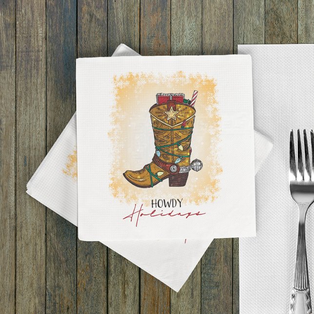 Howdy Holidays Christmas Lights Cowboy Boot Napkin (Creator Uploaded)