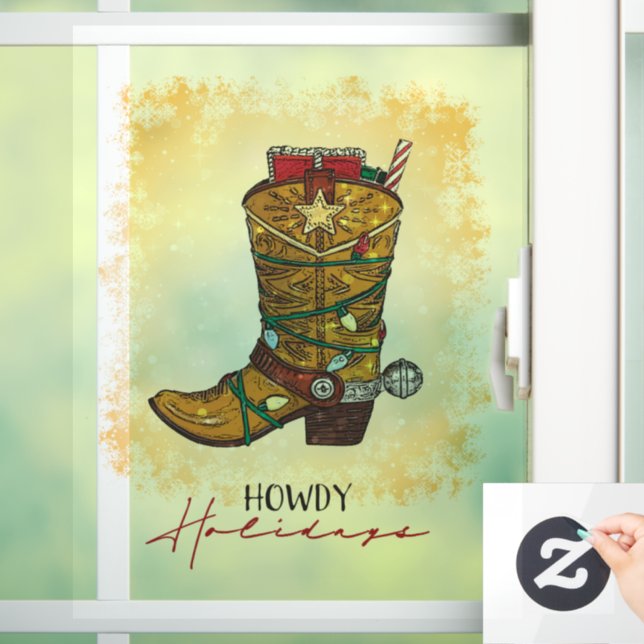 Howdy Holidays Christmas Lights Cowboy Boot Window Cling (Home)