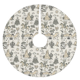 Howdy Holidays Cowboy Western Hand Drawn Brushed Polyester Tree Skirt