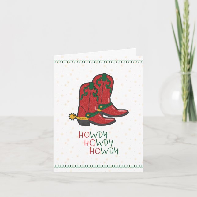 HOwdy HOwdy HOwdy Christmas Cowboy Boots Photo Holiday Card (Front)