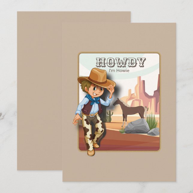 Howdy howies first birthday animal print invitatio invitation (Front/Back)