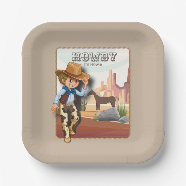 Howdy howies first birthday animal print paper plate (Front)