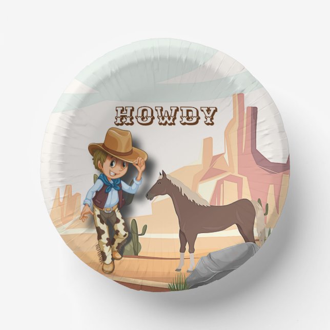 Howdy howies western cowboy birthday  paper plate (Front)