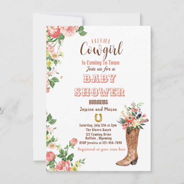 Howdy, It's a Boots Cowgirl Baby Shower Invitation (Front)