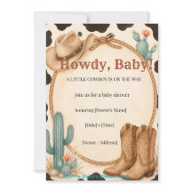 Howdy Little Cowboy Western Baby Shower Invitation