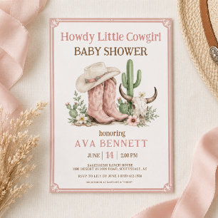 Howdy Little Cowgirl Pink Western Baby Shower Invitation