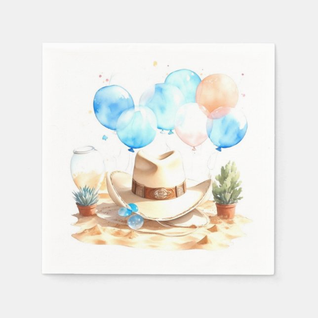 Howdy, Little One Watercolor Cowboy Baby Shower Napkin (Front)