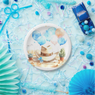 Howdy, Little One Watercolor Cowboy Baby Shower Paper Plate