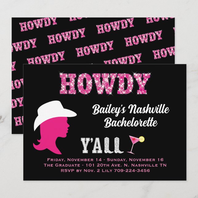 Howdy Nashville Bachelorette Invitation  (Front/Back)