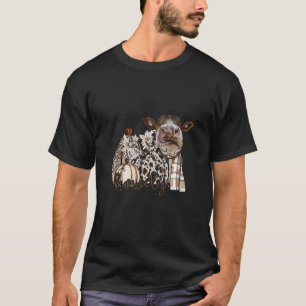Howdy Neutral Fall Leopard Plaid Print Pumpkin Cow T-Shirt