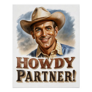 Howdy Partner Greetings from Vintage Cowboy Poster