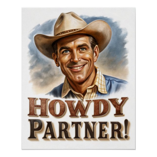 Howdy Partner Greetings from Vintage Cowboy Poster (Front)