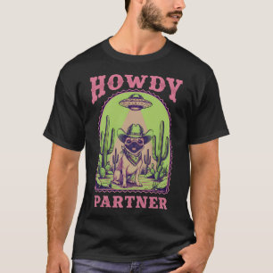 Howdy Partner Pug Cowboy Dog 90s Alien UFO Vintage T-Shirt