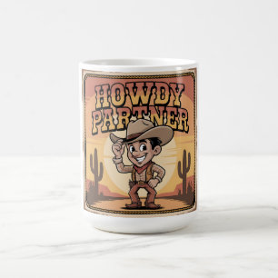 "Howdy Partner" Retro Cowboy Sunset Illustration Coffee Mug