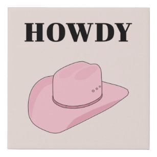 Howdy Pink Cowboy Hat Faux Canvas Print