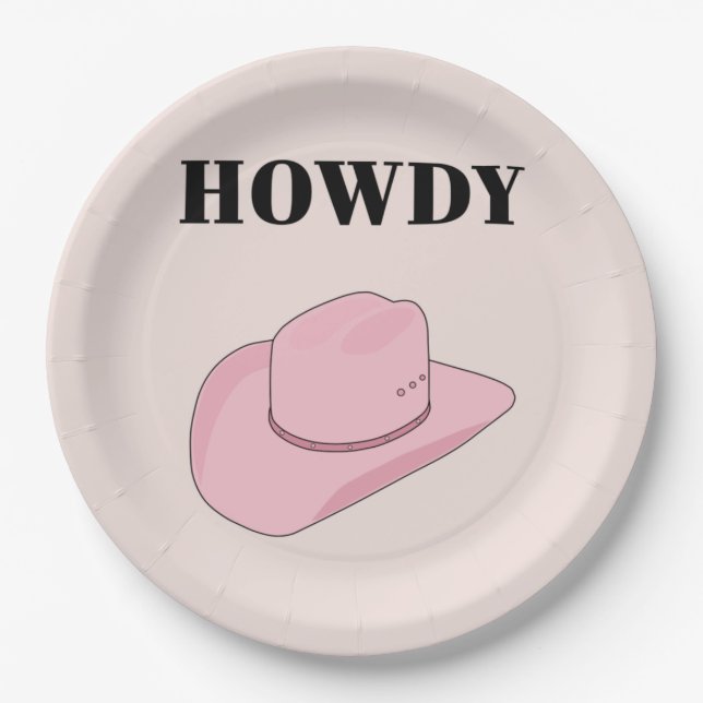 Howdy Pink Cowboy Hat Paper Plate (Front)