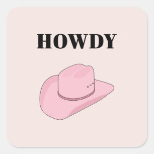 Howdy Pink Cowboy Hat Square Sticker