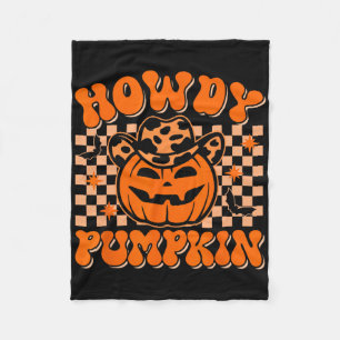 Howdy Pumpkin Groovy Western Halloween Vintage Rod Fleece Blanket