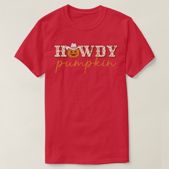 Howdy Pumpkin HalloweenRetro Fall Autumn Western T-Shirt (Design Front)