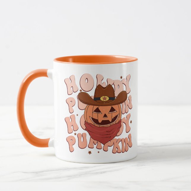 Howdy Pumpkin Retro Halloween Mug (Left)