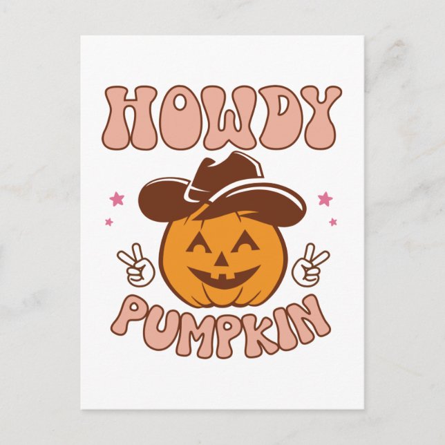 Howdy Pumpkin Western Retro Halloween Postcard (Front)