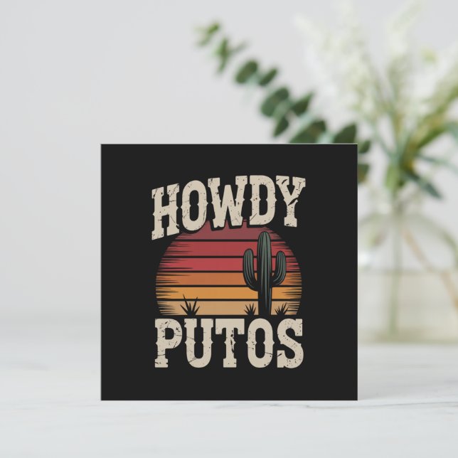 Howdy Putos Funny Cactus Retro Vintage Invitation (Standing Front)