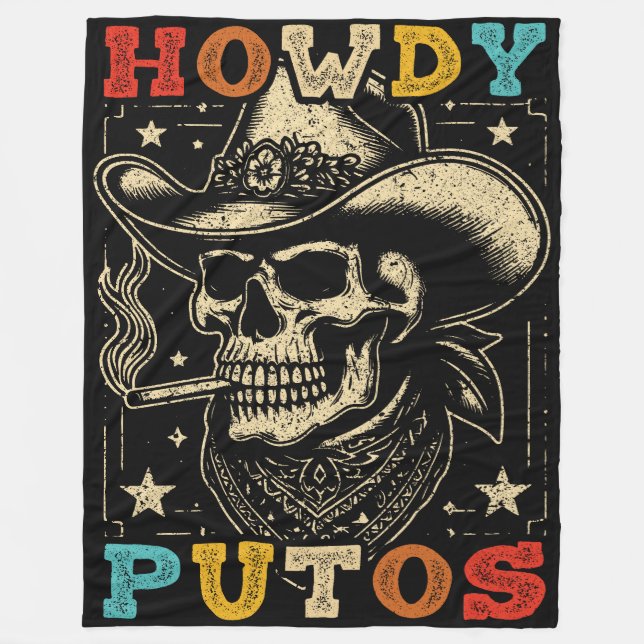 Howdy Putos Funny Skull Retro Vintage Fleece Blanket (Front)